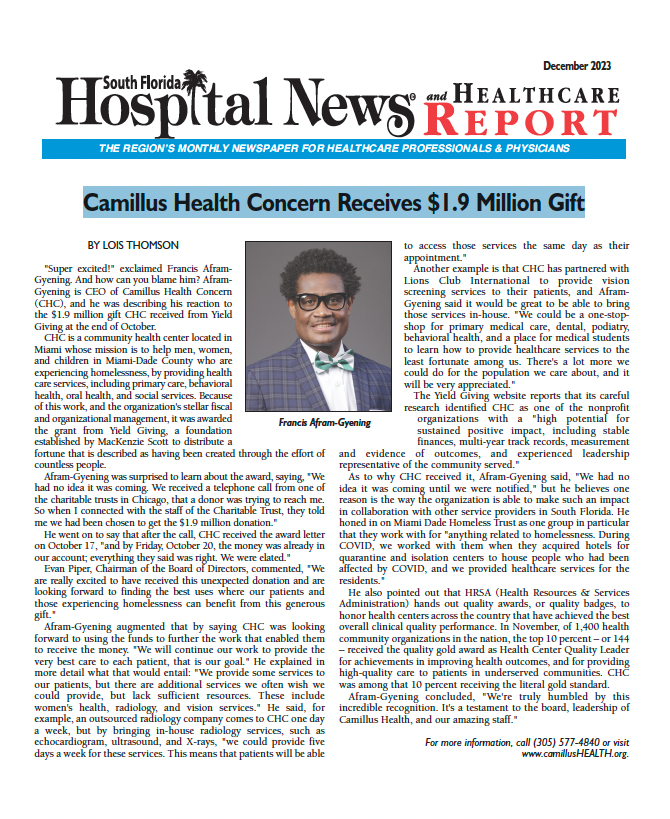 Camillus Health Concern Receives 19 Million T Camillus Health Concern 